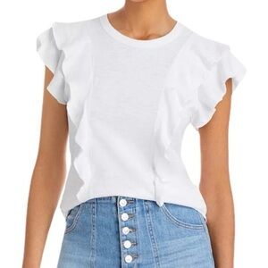 Veronica Beard “Bea” Pima Cotton Ruffle Tee Shirt White Sz XS NWOT